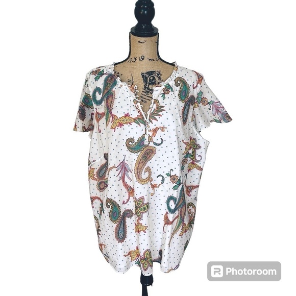 Talbots Cream Multicolored Paisley Flutter Sleeve
Lined Blouse NWT Size 3X - Picture 2 of 6